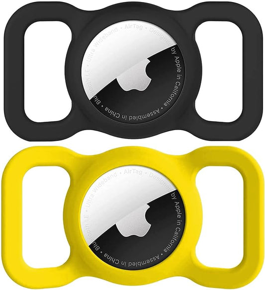 SWINCHO for AirTag Dog Collar Holder [2 Pack] Waterproof High-Strength Elastic Silicone Dog Cat Air Tag Holder(Yellow&Black)
