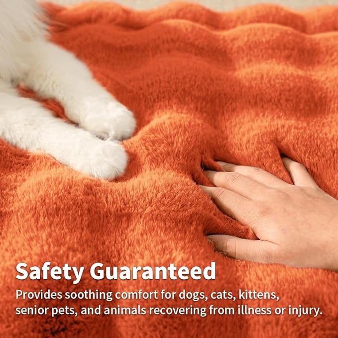 Self-Warming Cat Bed, Plush Faux Fur Pet Bed Mat with Anti-Slip Bottom, Ultra Soft Heated Pad for Cats & Kittens, Cozy Fluffy Bed for Window & Sills Couches, Machine Washable, 23x15 Inch Orange