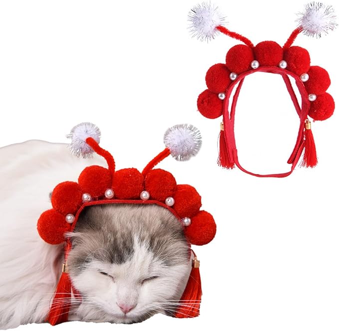 Mischievous Dogs Chinese Headband Cute Festival Animal Headband with Adjustable Neck Strap Cosplay Supplies Pet Hat for for Small Animal for Dogs Christmas