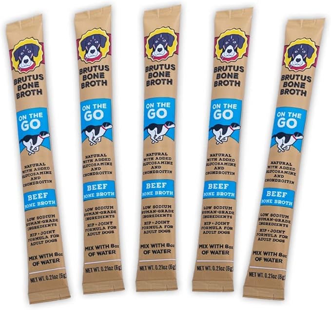 Brutus Bone Broth for Dogs (Beef, 2-Pack) On The Go Instant Bone Broth (Beef, 5-Pack)