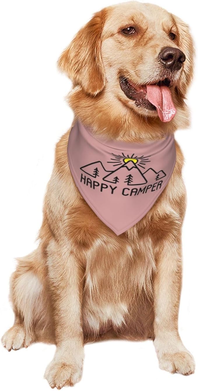 Happy Camper Summer Dog Bandana，Adorable Puppy Accessory for The avid Camper ，Pet Neckerchief for Pets Daily Wear Photo Prop Party Supplies,Funny Cute Dog Bandana (Pink)