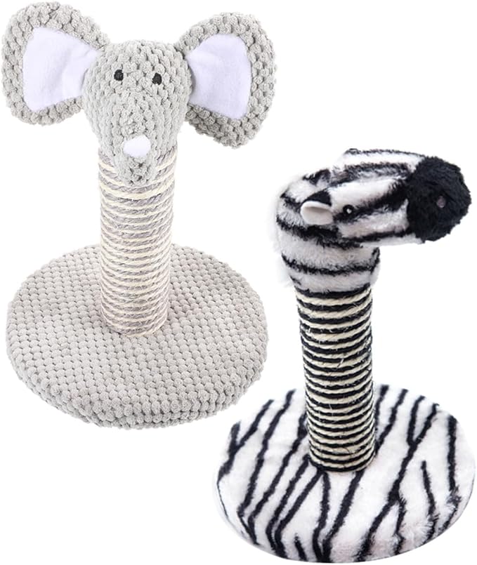 2pcs Small Animal Pattern Sisal Rope Cat Scratching Posts Vertical Wear-Resistant Climbing Poles for Indoor Cats Kittens