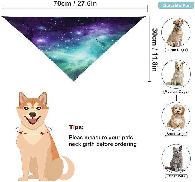 Dog Bandana Spring Pet Scarf Adjustable Triangle Green Blue Purple Galaxy Printing Dog Bib Washable Polyester Puppy Bandana for Small Medium Large Dogs Cat Birthday Party Supplies