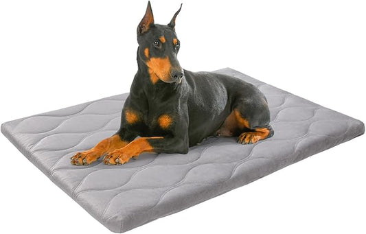 BEAUTYZOO Dog Crate Pad for Large Dogs, Washable & Detachable Kennel Mat, Anti-Slip Soft Fluffy Puppy Bed for Crate, Cage, and Car Travel, Cozy Sleeping Mattress, 48x30 Inches, Gray