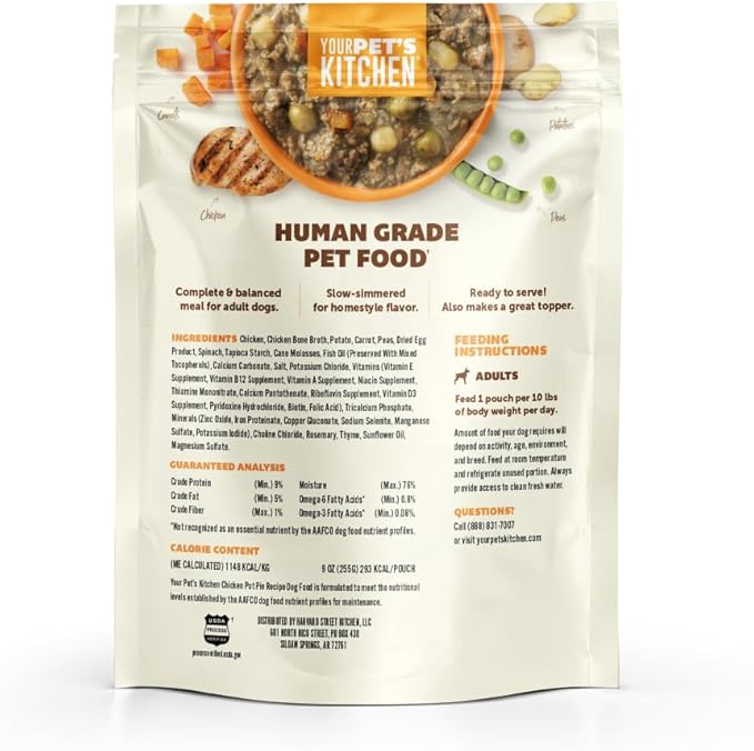 Your Pet's Kitchen Wet Dog Food, Slow Simmered Chicken Pot Pie - 9 oz Pouch, (Pack of 6), Human Grade Pet Food Made in The USA with Real Chicken