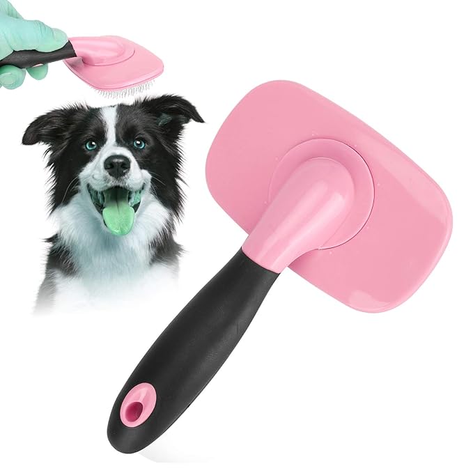 Pet Hair Comb, Cat Dog Removal Tool Brush Massage Comb, The Slicker Brush Easily Grooming Undercoat Without Scratching Skin, Ideal for Long and Short Hair, Boosts Shine and (With a)