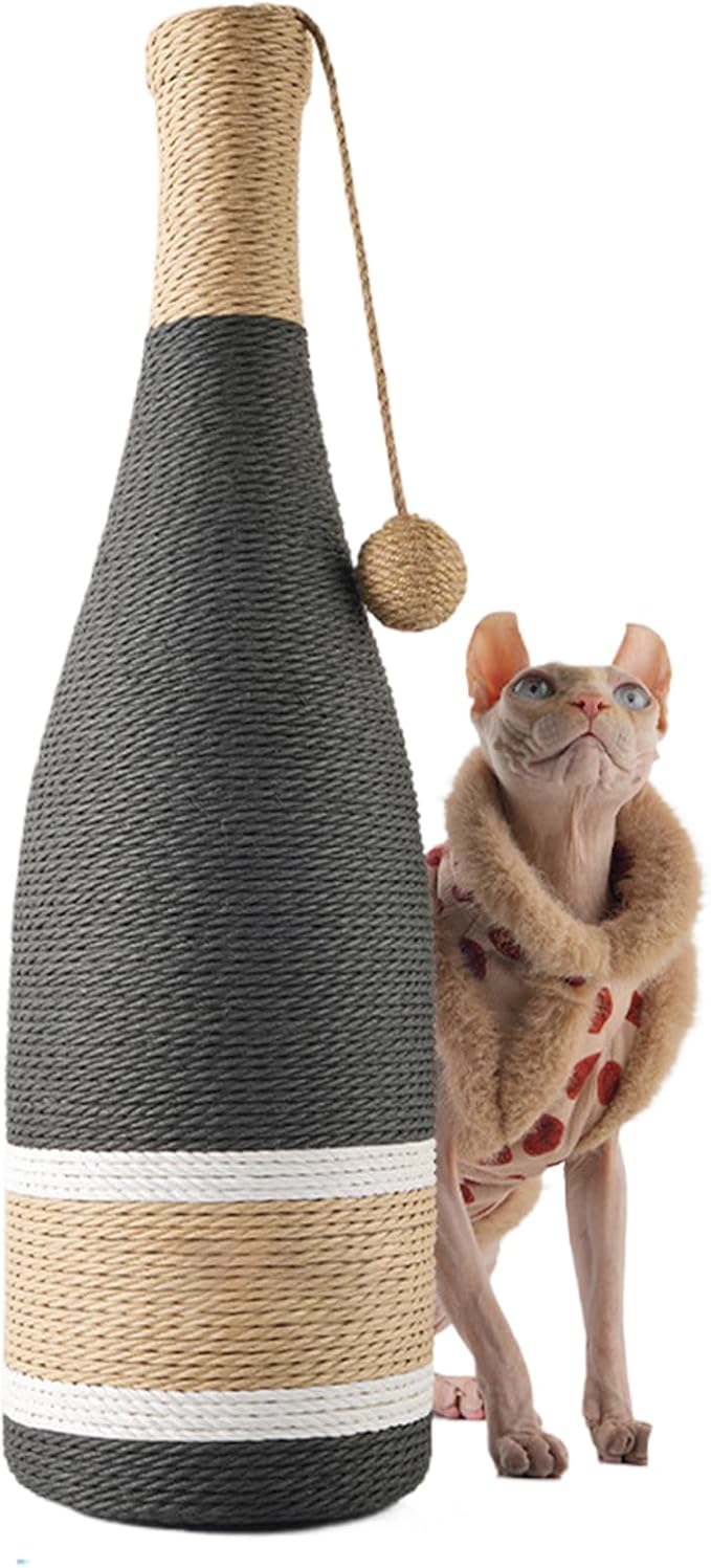 Vertical Cat Scratching Posts,with Ball Wine Bottle Natural Accessory | Stimulating Cat Toys | for Mental Stimulation Simulation Home Play Training Floor Play Travel Indoor