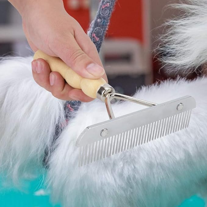 Dog Rake, Combs Removal Tool with Wooden Handle Undercoat Brush for Dogs Grooming Tool Useful Cleaning Brush Cleaning Supply Dog Rake, Pet Hair Comb Reusable Pet Hair