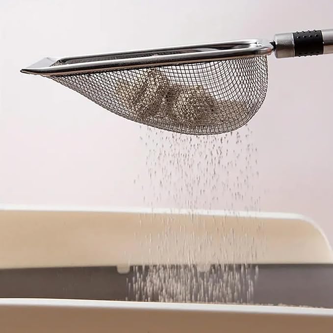 Stainless Steel Cat Litter Scoop, Mesh Shove, Kitty Metal Scooper, Deep Shovel, Long Handle, Poop Sifting, Kitten Pooper Lifter, Durable, Heavy Duty, for Litter Box