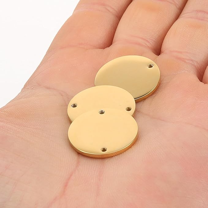 6pcs Stainless Steel Round Id Tags Double Hole Polished Metal Stamping Blanks 20mm for Pet Collar Engraving, Anti-Lost Dog Name Tags DIY Supplies