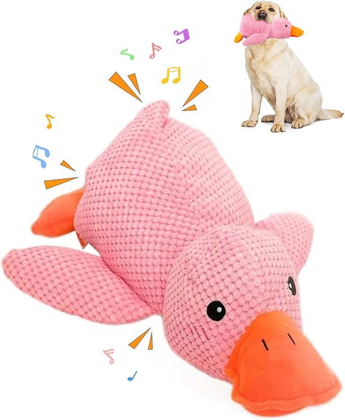 Mellow Calming Duck Dog Toy, 2026 Upgrade Calming Duck Toy for Dog, Interactive Toy with Quack Sound, Soft Plush Stuffed Calming Duck Pillow for Puppy Keep Busy (Pink)