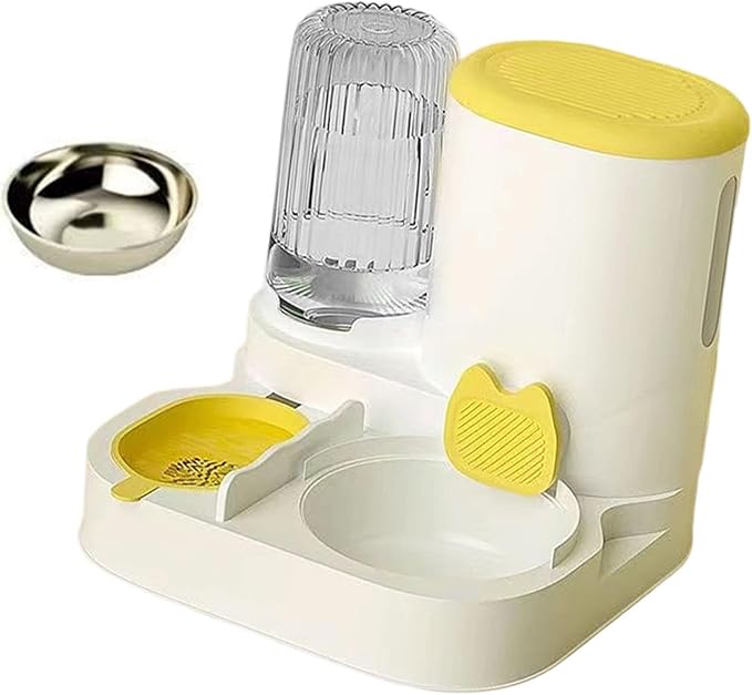 Automatic Dog Feeder and Water Dispenser Dog Bowl Household Portable Automatic Pet Feeder Food Feed for Small Dogs Kitten, Yellow
