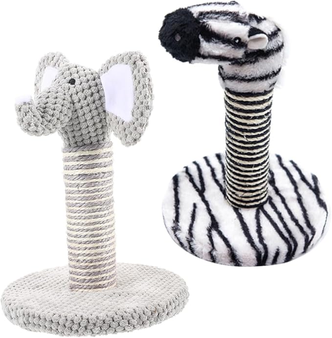 DOITOOL 2pcs Small Elephant 2pcs Small Elephant Zebra Cat Scratching Post Set Vertical Sisal Cat Scratcher and Kittens Sturdy Climbing and Resting Platform
