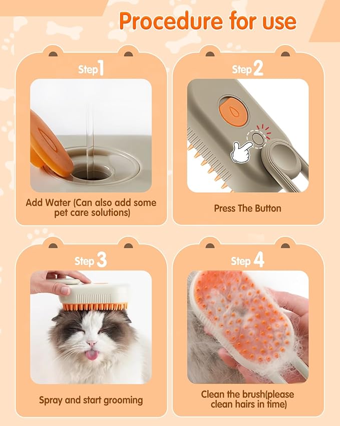 2026 New Pet Steam Brush, Cat Steam Brush for Shedding & Deshedding - 3-in-1 USB Rechargeable Pet Hair Removal Comb with Water Tank, for Indoor Long/Short Haired Cats & Dogs (milky coffee)