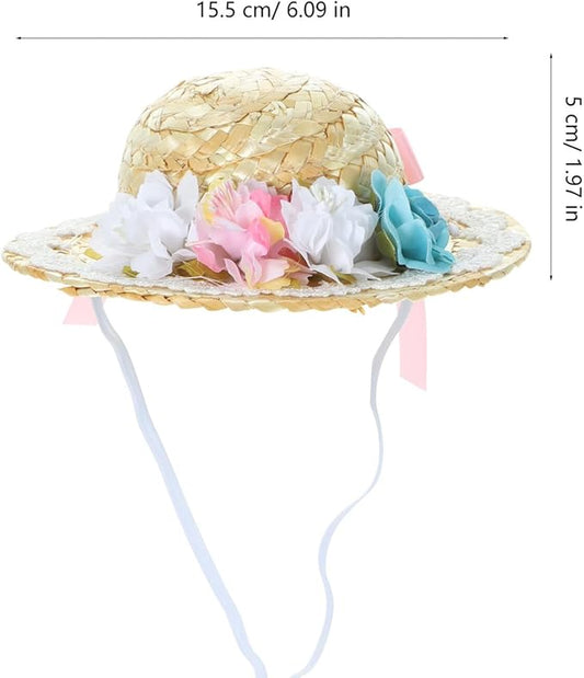 Pet Summer Straw Hat with Bowknot, Wear-Resistant Puppy Cosplay Hat, Decorative Small Size Outdoor Dog Accessory for Photo Props and Pet Supplies