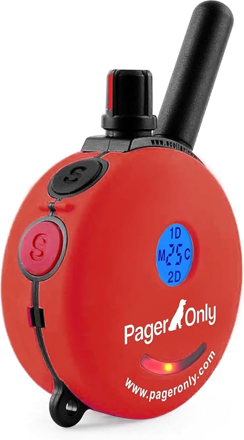 Educator 1/2 Mile Dog Training Pager Only, 100 Levels of User Selected Safe Humane Vibration or Tone, Waterproof, Odorproof Biothane Collar, Night Light, Rechargeable, Service Dog Approved, 2 Dog, Red