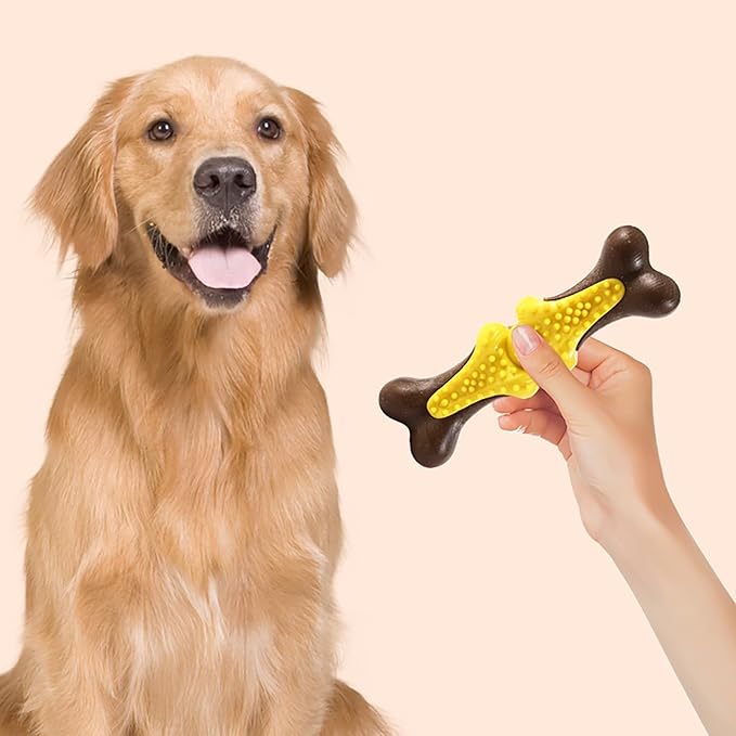 𝐷𝑢𝑟𝑎𝑏𝑙𝑒 Dog Chew Toys for Large Aggressive Chewers Indestructible Bone-Shaped Dental Chew TPR Rubber with Wood Fiber Core Teething Teeth Cleaning Long-Lasting Interactive Pet Supplies