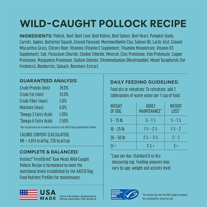 Instinct FreshDried Bites, Natural Freeze-Dried Dog Food, Grain Free - Wild-Caught Pollock, 24 oz. Bag