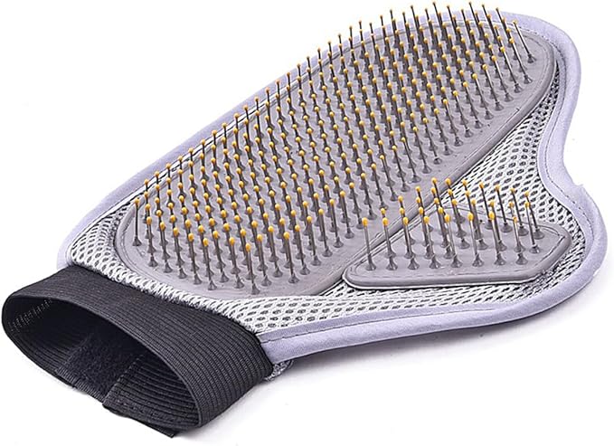 BESPORTBLE Pet Grooming Glove Mitt Dual Sided Rubber and Steel Needle Deshedding Tool for Cats Horses and Rabbits Gentle Massage Grooming for All Fur Types Wet Dry Hair