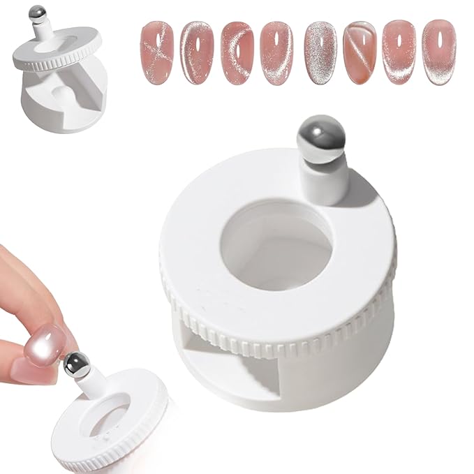 2026 New Rotating Cat Eye Magnet, Automatic Glass Bead Suction of Cat Eye Nail, 360° Rotating Main Body, Uniform Magnetic Force,Beginner Friendly Nail Tool,Creating Wide Cat Eye Effect in 2s (White)