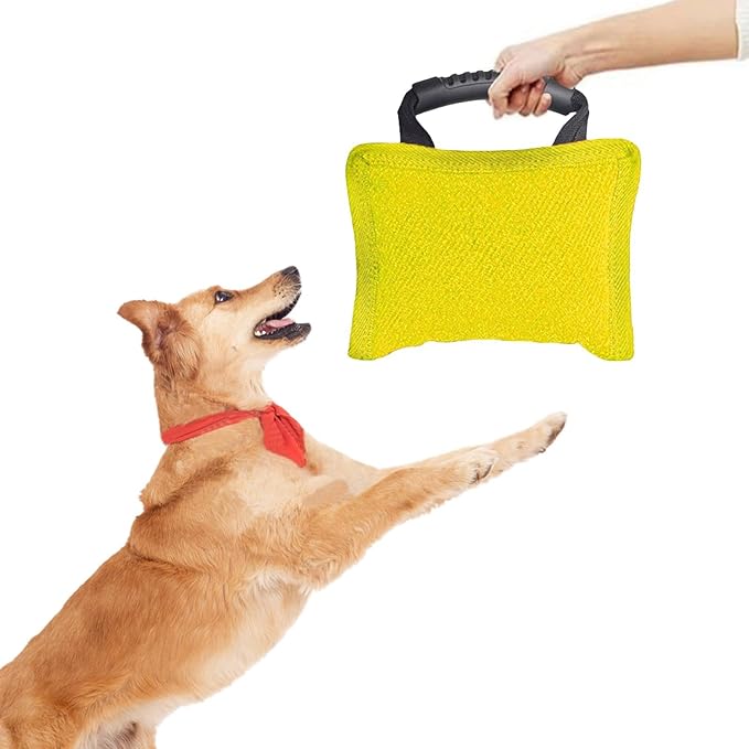 Baoblaze Dog Bite Pillow Tough Tug Toy Practical Portable Outdoor Pet Supplies for Small and Medium Sized Dogs Biting Pad with Handle, Yellow