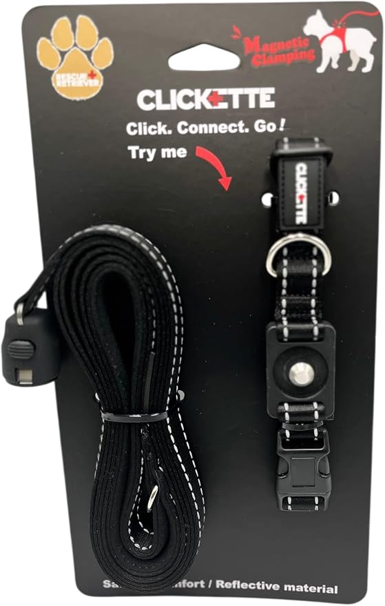 Clickette- Magnetic Quick-Lock Collar & Leash (Black, Small)