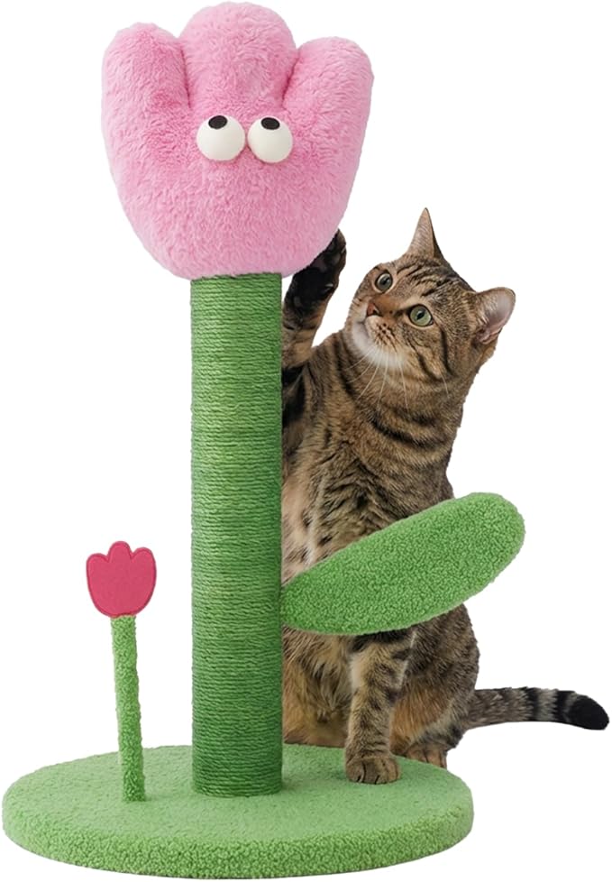 ZEZE Tulip Cat Scratching Post – Flower-Themed Cat Tree for Kittens & Adult Cats, Durable Sisal Rope Tower, Decorative Pet Furniture, Cute Home Design, Furniture Protection