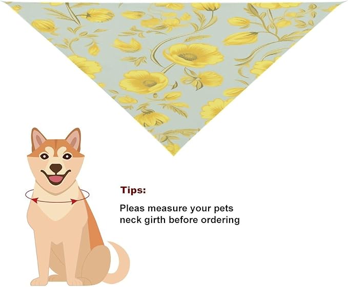 Dog Bandana Spring Pet Scarf Adjustable Triangle Yellow Flower Printing Dog Bib Washable Polyester Puppy Bandana for Small Medium Large Dogs Cat Birthday Party Supplies