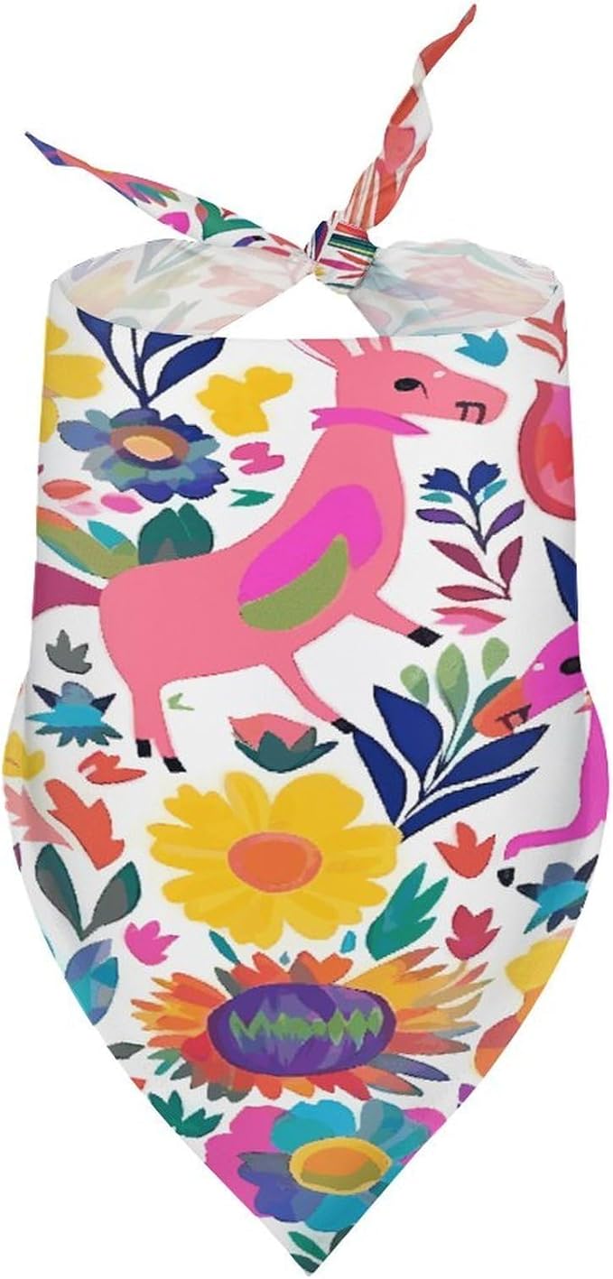 Dog Bandana Spring Pet Scarf Adjustable Triangle Mexican Otomi Animals Printing Dog Bib Washable Polyester Puppy Bandana for Small Medium Large Dogs Cat Birthday Party Supplies