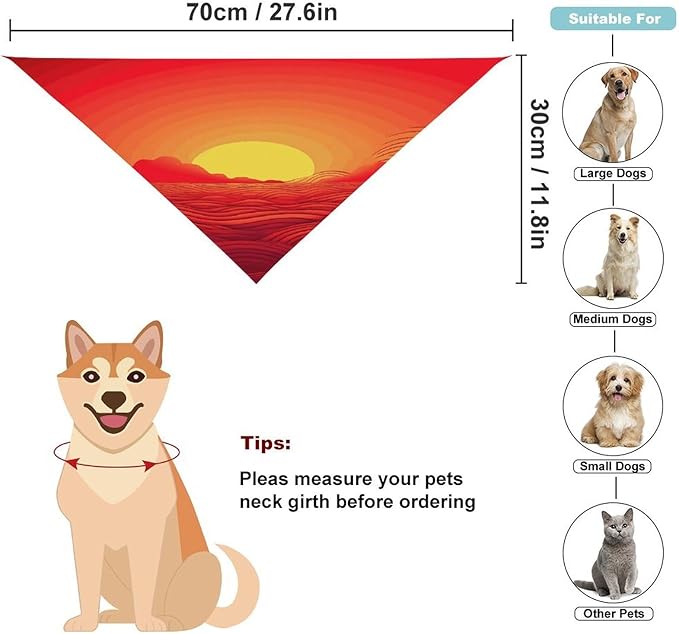 Dog Bandana Spring Pet Scarf Adjustable Triangle Red Sunrise Printing Dog Bib Washable Polyester Puppy Bandana for Small Medium Large Dogs Cat Birthday Party Supplies