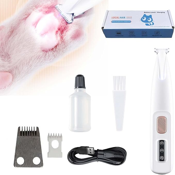 Cat Grooming Trimmer, Low Noise LED Paw Trimmer for Cats & Small Pets, Waterproof Rechargeable Precision Pet Hair Clippers for Paws, Ears, Face & Eyes