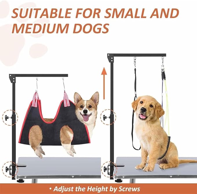 Adjustable Dog Grooming Table Arm, Dog Grooming Arm with Clamp with Two No Sit Haunch Holder & Hammock Harness, Foldable Pet Grooming Supplies,for Small Medium Dogs