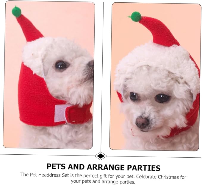 Pet Winter Hat and Scarf Set for Dogs and Cats, Thermal Cotton Headdress Supplies with Warm Head Cover, Christmas Photo Prop Costume for Puppies and Small Pets