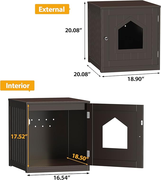 ZENY Cat Litter Box Furniture Hidden, Enclosed Cat Litter Box with Vent Holes, Indoor Cat Box Cabinet, Wooden Cat Washroom, End Table, Nightstand (Brown)