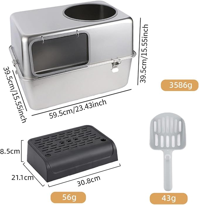 Hooded Cat Litter Box with Lid Large Capacity Anti Splashing Portable Kitty Litter Tray Enclosed Toilet- with Pedal