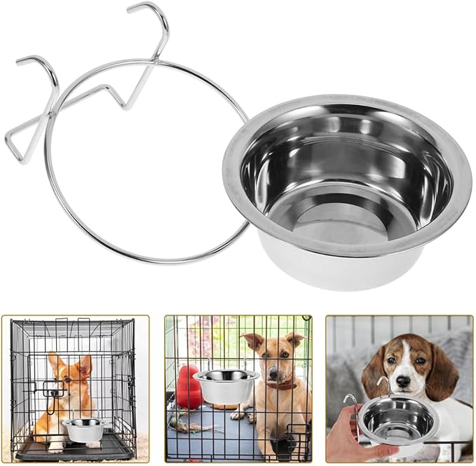 2pcs Hanging Dog Bowls Stainless Steel No Spill Puppy Food and Water Feeder Bowls for Dog Cage Pet Feeding Supplies