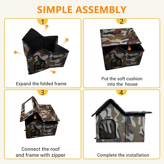 Outdoor Cat House Weatherproof, Large Feral Cat House for Winter, Collapsible Outdoor Cats Shelter with Door and Soft Mat, Easy to Assemble