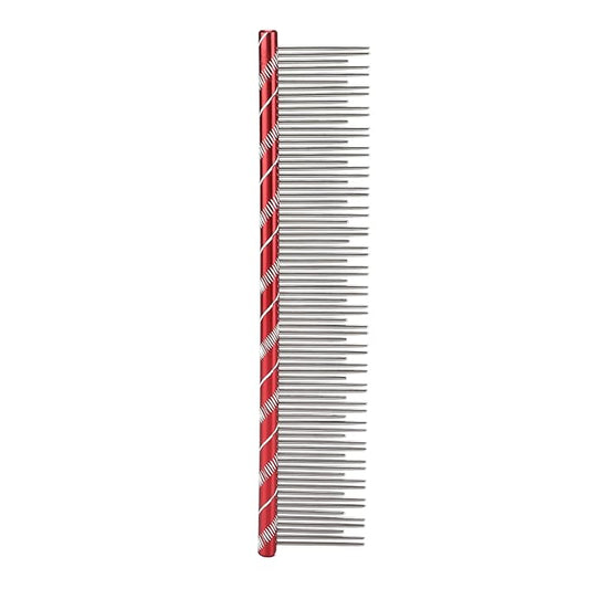 Pet Hair Removal Comb, Stainless Steel Cat Grooming Tool with Dual - Density Teeth, Open Knot Comb for Long and Short Haired Cats, Ergonomic Non - Slip Handle (Red)
