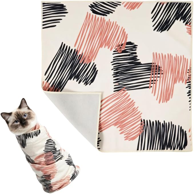 MiOYOOW Cat Grooming Wrap, Self-Adhesive Anti-Scratch Cat Holder with Hook-and-Loop Fastener, Adjustable Foldable Calming Wrap for Nail Trimming, Bathing