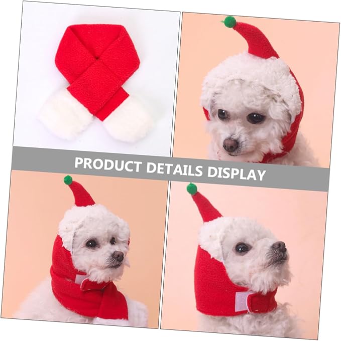 Christmas Pet Hat and Scarf Set, Decorative Dog Headdress Supplies, Warm Winter Photo Prop for Puppies and Small Dogs