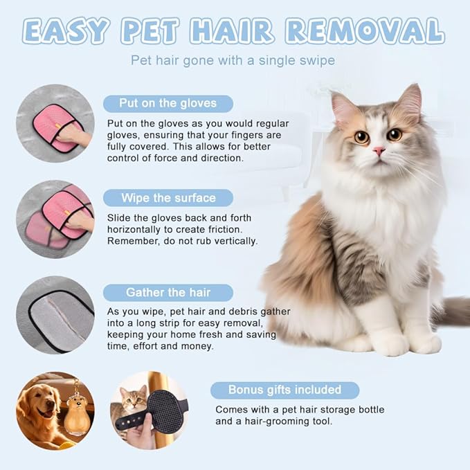 Pet Hair Remover Glove for Furniture & Car Detailing - 2026 Upgraded XL Electrostatic Lint Remover Mitt - Reusable & Washable Dog Cat Fur Catcher for Couch, Carpet, Clothing & Auto Upholstery