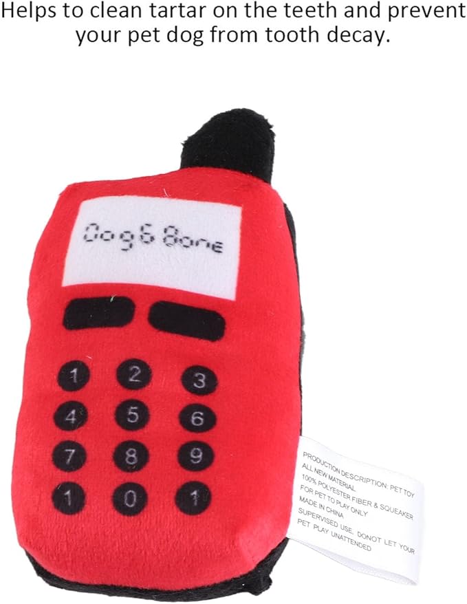 F&Yard Pet Chew Accessory Plush Phone Shape Squeaky Bite Item for Dogs and Cats, Soft Pet Play Supply (Red)