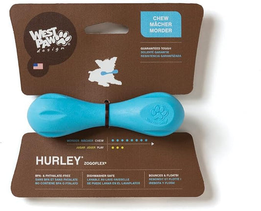 WEST PAW Zogoflex Hurley Dog Bone Chew Toy – Floatable Pet Toys for Aggressive Chewers, Catch, Fetch – Bright-Colored Bones for Dogs – Recyclable, Dishwasher-Safe, Non-Toxic, Small, Aqua