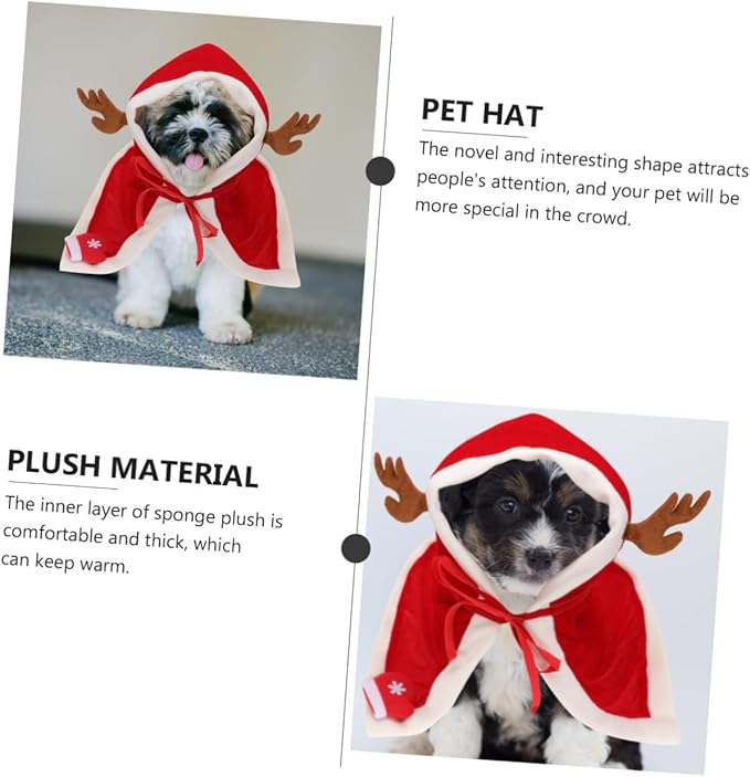 Happyyami Christmas Pet Cloak with Hooded Fleece Lining XL Dog Costume Warm Holiday Dog Clothes for Cold Weather Pet Supplies