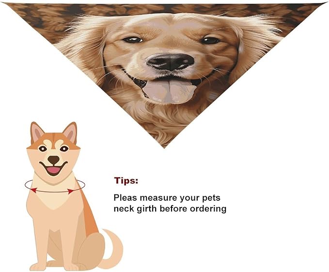 Dog Bandana Spring Pet Scarf Adjustable Triangle Cute Golden Retriever Printing Dog Bib Washable Polyester Puppy Bandana for Small Medium Large Dogs Cat Birthday Party Supplies
