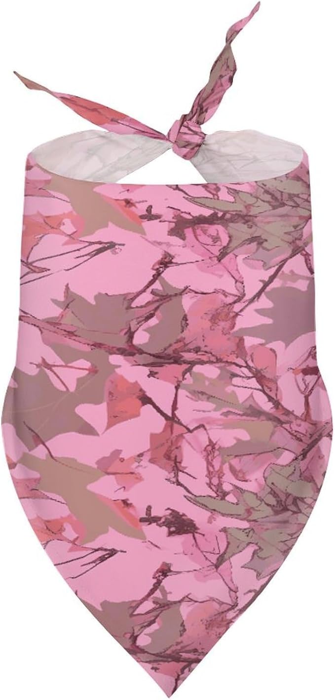 Dog Bandana Spring Pet Scarf Adjustable Triangle Pink Leaves Camo Printing Dog Bib Washable Polyester Puppy Bandana for Small Medium Large Dogs Cat Birthday Party Supplies