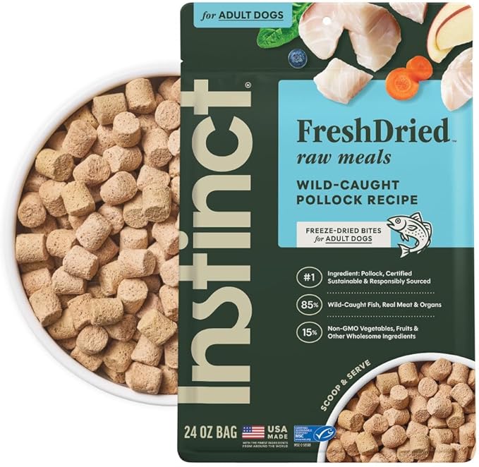 Instinct FreshDried Bites, Natural Freeze-Dried Dog Food, Grain Free - Wild-Caught Pollock, 24 oz. Bag