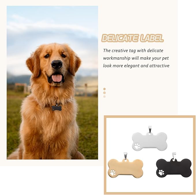 STOBAZA 3pcs Dog Id Tags Bone Shape Blank Engraved Pendant Set Metal Pet Identity Tags for Collars in Silver Black and Gold for Pet Supplies