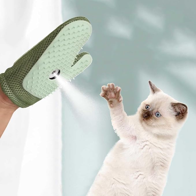 All-in-One Grooming Mist Glove for Pets - 4-in-1 Electrostatic Deshedding Glove with Thickened Padding, Clothing & Car Seats - Upgraded Technology for Cats/Dogs - Machine Washable (Green)