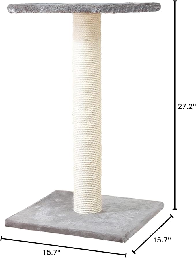 TRIXIE Espejo Cat Scratching Post 27.2 Inch - Cat Scratcher with Soft Fabric Covering Base and Durable Sisal Rope - with Resting Platform - Gray